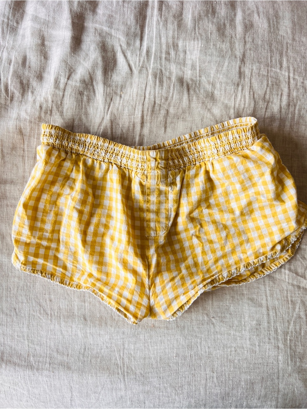 Anthropologie Yellow Gingham Elastic-Waist Athletic Shorts